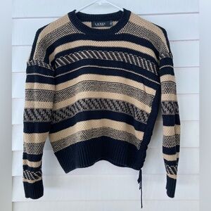 Lauren Ralph Lauren | Black & Tan Striped Linen Blend Sweater Petite Small